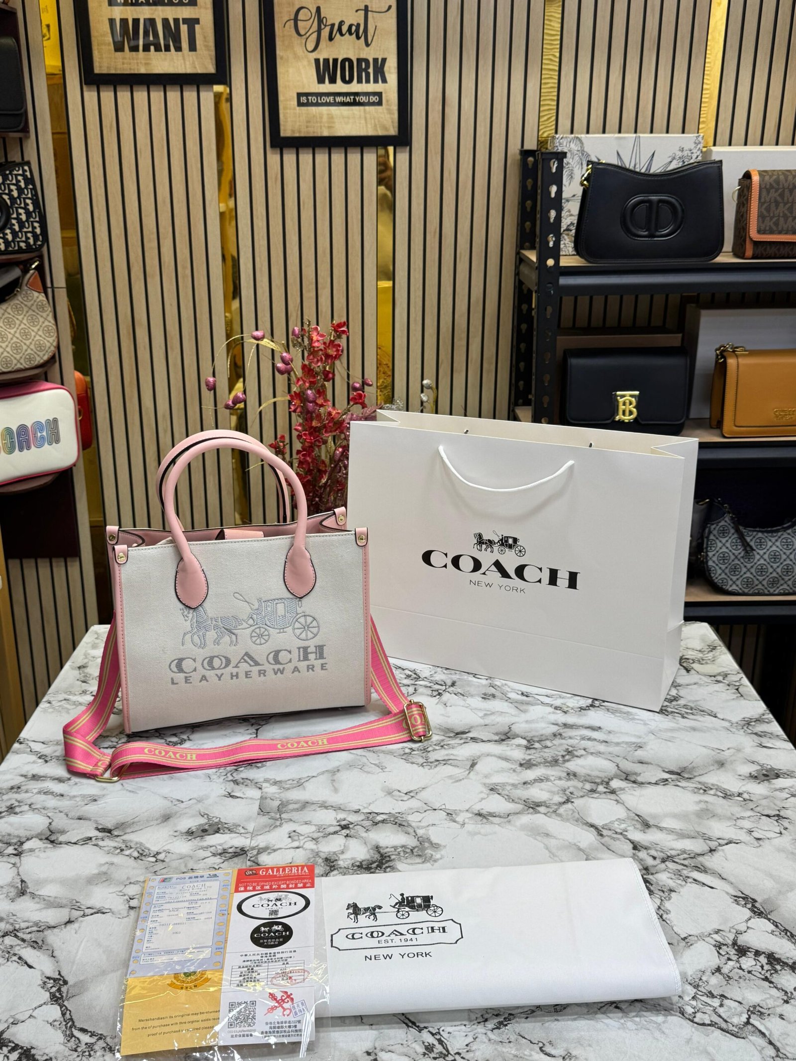 COACH SIGNATURE CANVAS SHOULDER BAG WITH CARRY BAG